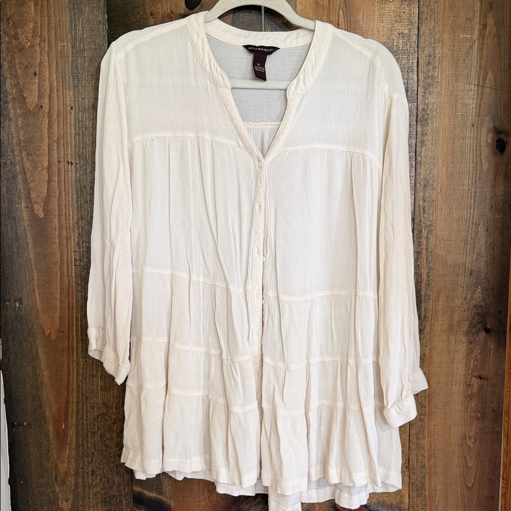 Soft Textured Cream Button-Front Blouse